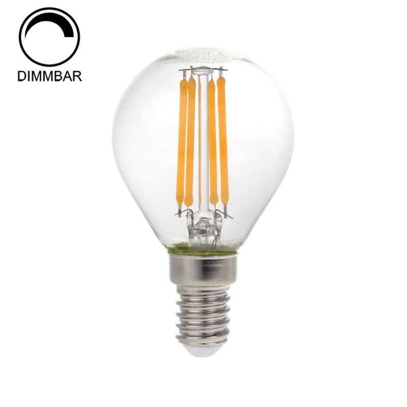 4W LED FILAMENT E14 G45 Birne Glas 400 Lumen Warmweiß Dimmbar