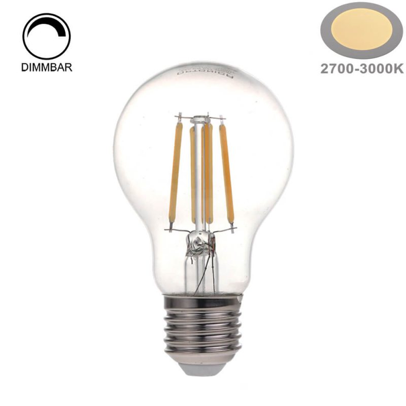 4W LED FILAMENT E27 A60 Birne Glas 400 Lumen Warmweiß Dimmbar
